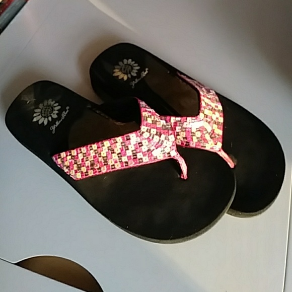 pink yellow box flip flops